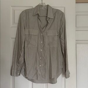 Aritzia Babaton Olive White Striped Utility Button Down XS